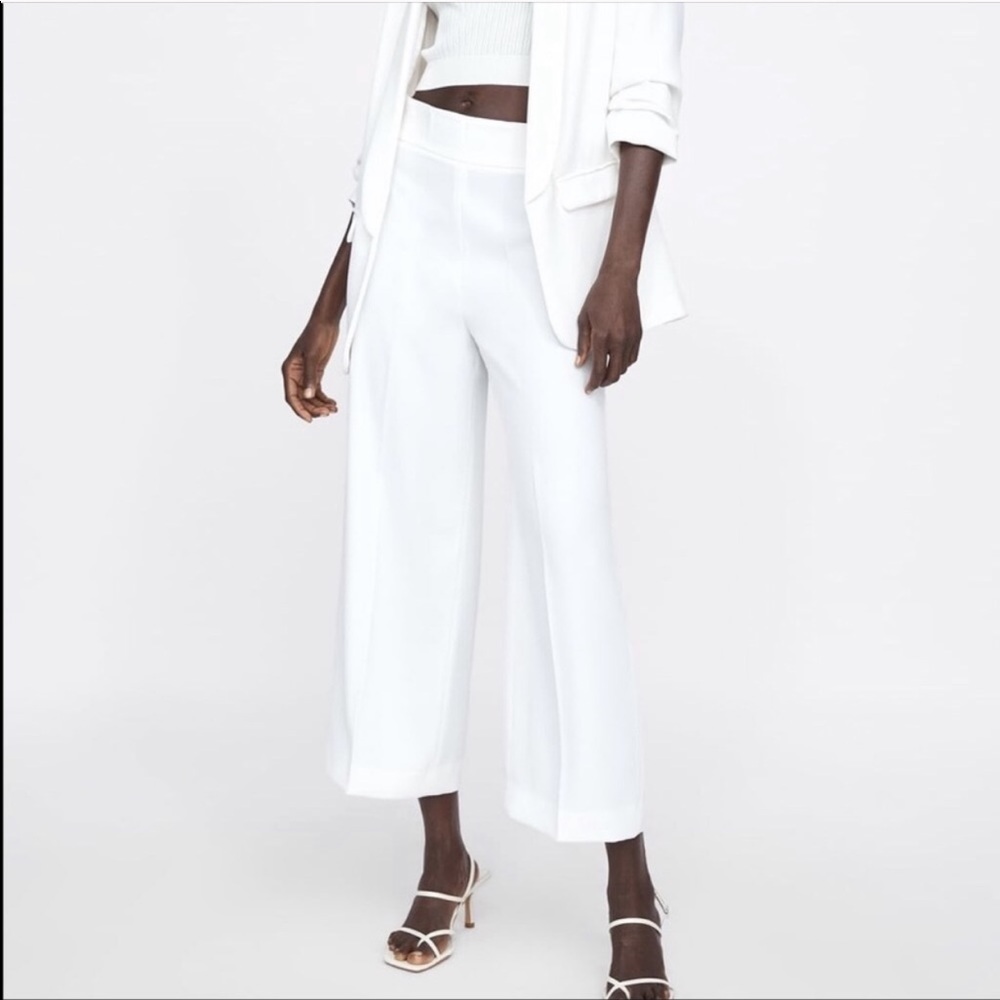 ZARA | white cropped wide leg culottes / trousers